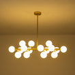 Load image into Gallery viewer, LightFixturesUSA-16-Light Milky White Glass Globe Linear Sputnik Chandelier-Chandelier-Black-16-Lt