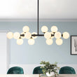 Load image into Gallery viewer, LightFixturesUSA-16-Light Milky White Glass Globe Linear Sputnik Chandelier-Chandelier-Black-16-Lt
