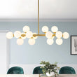 Load image into Gallery viewer, LightFixturesUSA-16-Light Milky White Glass Globe Linear Sputnik Chandelier-Chandelier-Brass-16-Lt
