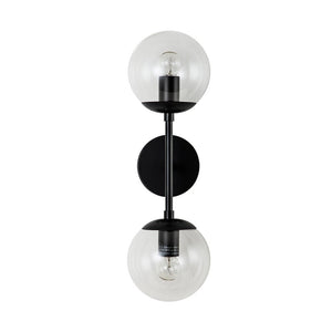 LightFixturesUSA-2-Light Glass Globe Wall Sconce-Wall Sconce-Clear Glass-Black