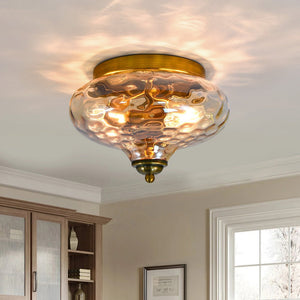 LightFixturesUSA-2-light Hammered Glass Flush Mount Ceiling Light-Ceiling Light-2-Lt-Gold