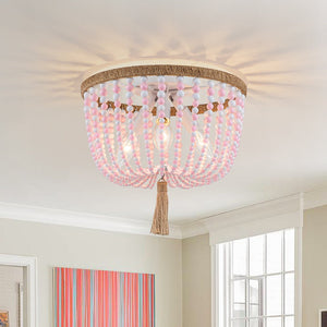 LightFixturesUSA-3-Light Bohemian Bead Flush Mount-Ceiling Light-Pink+White/Plastic-