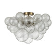 Load image into Gallery viewer, LightFixturesUSA-3-Light Brass Cluster Ribbed Glass Bubble Semi Flush Chandelier-Chandelier--