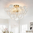 Load image into Gallery viewer, LightFixturesUSA-3-Light Brass Cluster Ribbed Glass Bubble Semi Flush Chandelier-Chandelier--