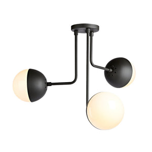 LightFixturesUSA-3-Light Glass Globe Semi Flush Mount-Ceiling Light-Black-