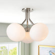 Load image into Gallery viewer, LightFixturesUSA-3-Light Opal Glass Sphere Semi Flush Mount Light-Ceiling Light-Nickel-