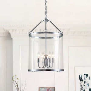 LightFixturesUSA-4-Light Manor Glass Wide Cylinder Lantern Pendant Light-Pendant Light-Chrome-