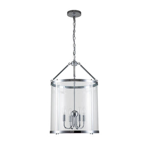 LightFixturesUSA-4-Light Manor Glass Wide Cylinder Lantern Pendant Light-Pendant Light-Chrome-