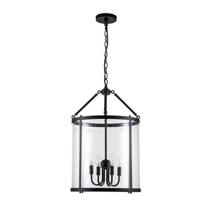 LightFixturesUSA-4-Light Manor Glass Wide Cylinder Lantern Pendant Light-Pendant Light-Chrome-