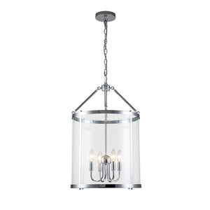 LightFixturesUSA-4-Light Manor Glass Wide Cylinder Lantern Pendant Light-Pendant Light-Chrome-