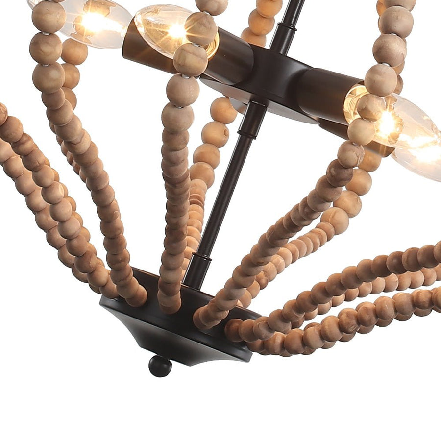 LightFixturesUSA-5-Light Bohemian Rustic Wood Bead Cage Pendant Light -Pendant Light-Beige-