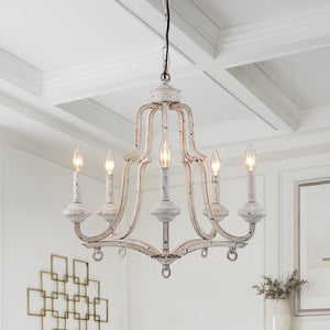 LightFixturesUSA-5-Light Distressed White Shabby Chic Candle Style Chandelier-Chandelier--