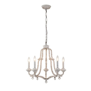 LightFixturesUSA-5-Light Distressed White Shabby Chic Candle Style Chandelier-Chandelier--