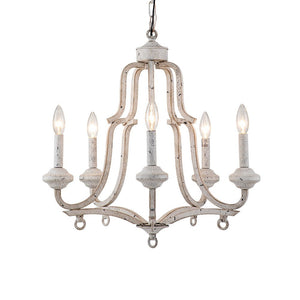 LightFixturesUSA-5-Light Distressed White Shabby Chic Candle Style Chandelier-Chandelier--