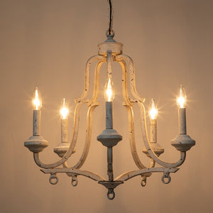 LightFixturesUSA-5-Light Distressed White Shabby Chic Candle Style Chandelier-Chandelier--
