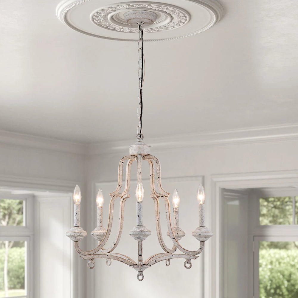 Chandelier 5 Bras Shabby Chic Blanc – Style Baroque Vintage En Fonte – Porte-Bougies Élégant Relaxdays