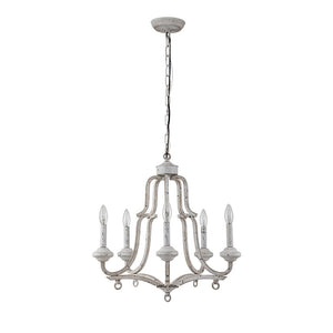 LightFixturesUSA-5-Light Distressed White Shabby Chic Candle Style Chandelier-Chandelier--