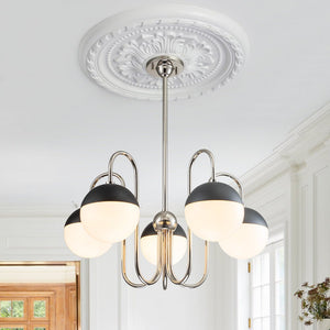 LightFixturesUSA-5-Light Milky Glass Globe Round Chandelier-Chandelier-Nickel-