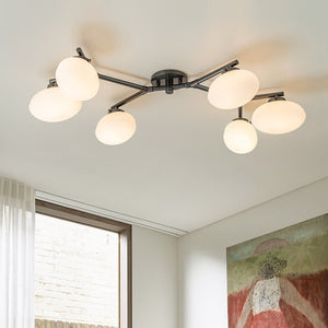 LightFixturesUSA-6-Light Branch Frosted Glass Egg Semi Flush Chandelier-Ceiling Light-6-Lt-Oil Rubbed Black