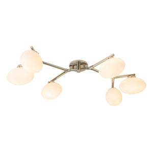 LightFixturesUSA-6-Light Branch Frosted Glass Egg Semi Flush Chandelier-Ceiling Light-6-Lt-Polishe Nickel