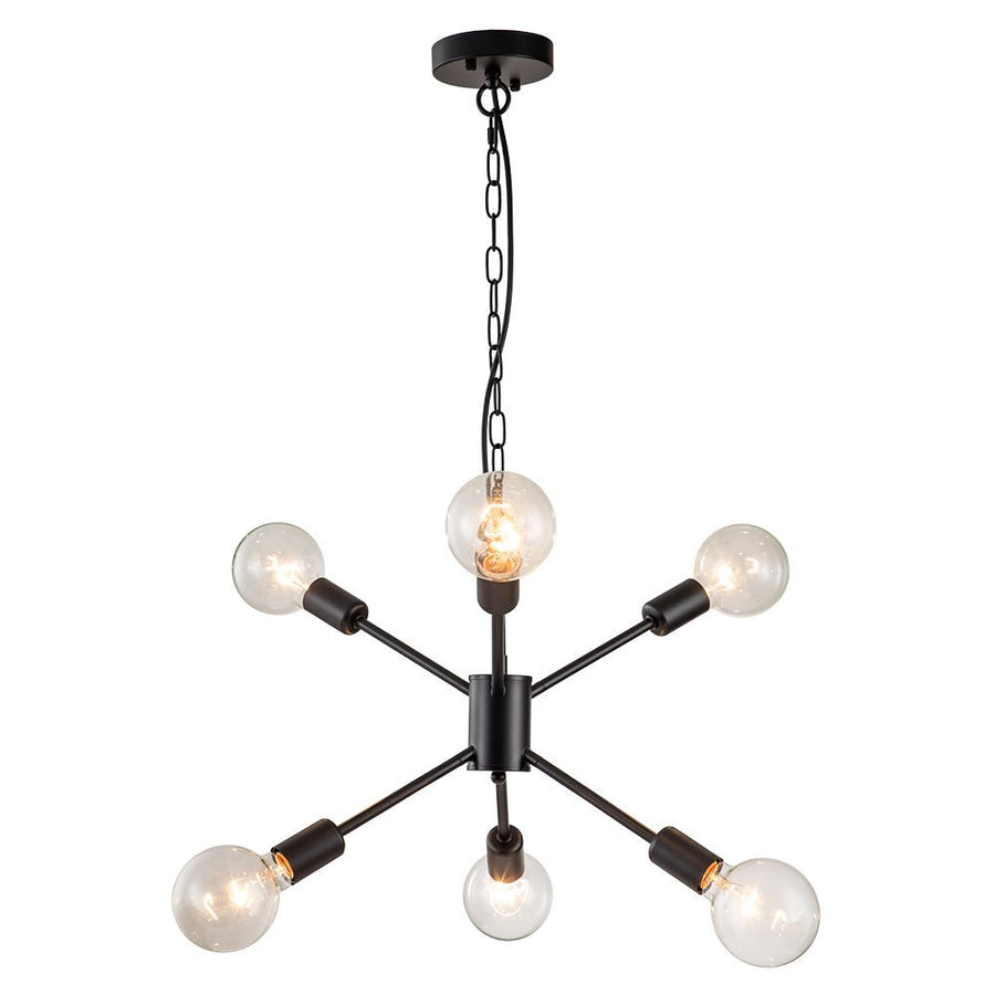 LightFixturesUSA-6-Light Brass Black Hanging Chain Sputnik Chandelier -Chandelier-Black-