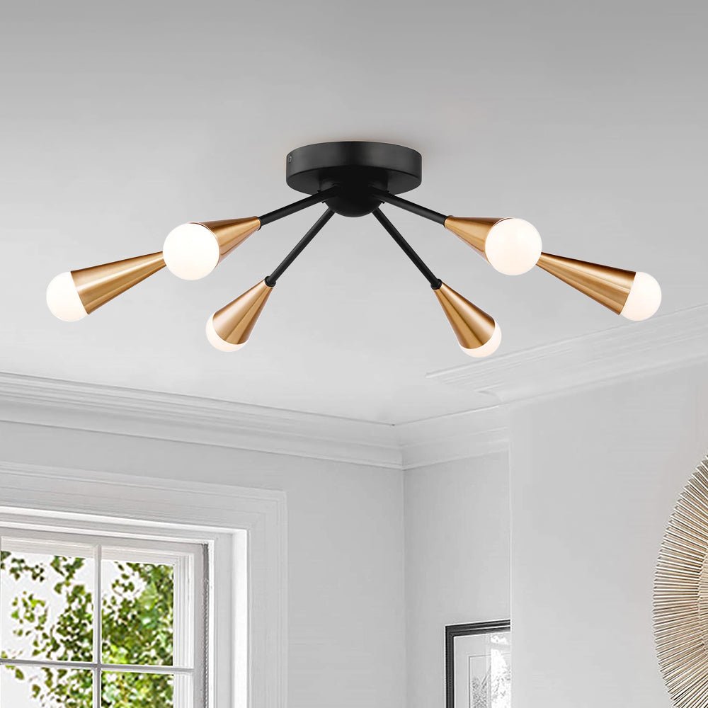 6Light Sputnik Semi Flush Mount LightFixturesUSA, Sputnik Ceiling