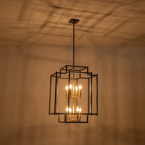 LightFixturesUSA-8-Light Candle Style Tiered Square Lantern Chandelier-Chandelier--
