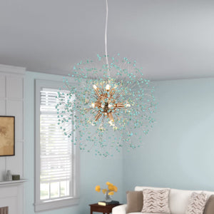 LightFixturesUSA-9-Light Blue Dandelion Firework Chandelier-Chandelier-Brass-