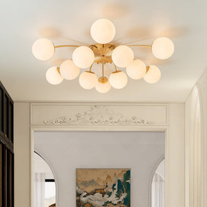 LightFixturesUSA-Blossom 12-Light Opal Glass Bubble Semi Flush Chandelier-Chandelier-12-Lt-Brass