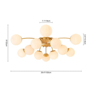 LightFixturesUSA-Blossom 12-Light Opal Glass Bubble Semi Flush Chandelier-Chandelier-12-Lt-Brass