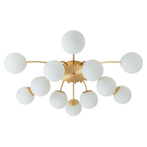 LightFixturesUSA-Blossom 12-Light Opal Glass Bubble Semi Flush Chandelier-Chandelier-12-Lt-Brass