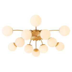 LightFixturesUSA-Blossom 12-Light Opal Glass Bubble Semi Flush Chandelier-Chandelier-12-Lt-Brass