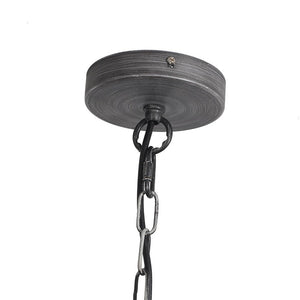 LightFixturesUSA-Boho 4-Light Wood Beaded Lantern Pendant-Chandelier-White Wood + Rough Grey Metal-