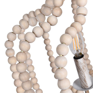 LightFixturesUSA-Boho 4-Light Wood Beaded Lantern Pendant-Chandelier-White Wood + Rough Grey Metal-
