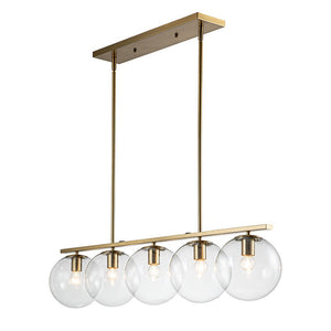 LightFixturesUSA-Brass 5-Light Glass Globe Linear Pendant-Chandelier--