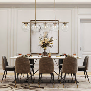LightFixturesUSA-Brass 5-Light Glass Globe Linear Pendant-Chandelier--
