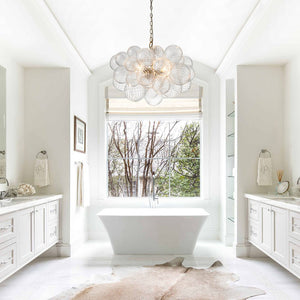 LightFixturesUSA-Brass Cluster Ribbed Glass Globe Bubble Chandelier-Chandelier-3-Lt-