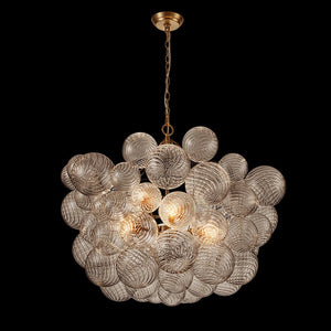 LightFixturesUSA-Brass Cluster Ribbed Glass Globe Bubble Chandelier-Chandelier-3-Lt-Black