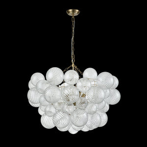 LightFixturesUSA-Brass Cluster Ribbed Glass Globe Bubble Chandelier-Chandelier-3-Lt-Black