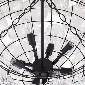 LightFixturesUSA-Brass Cluster Ribbed Glass Globe Bubble Chandelier-Chandelier-3-Lt-Black