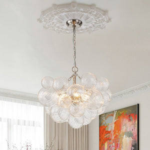 LightFixturesUSA-Brass Cluster Ribbed Glass Globe Bubble Chandelier-Chandelier-3-Lt-Nickel