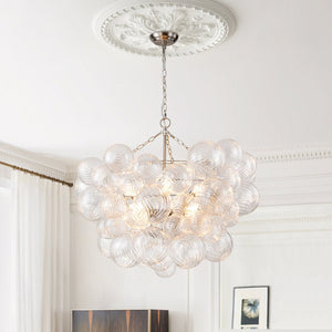 LightFixturesUSA-Brass Cluster Ribbed Glass Globe Bubble Chandelier-Chandelier-8-Lt-Nickel