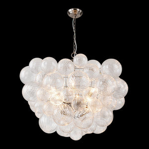 LightFixturesUSA-Brass Cluster Ribbed Glass Globe Bubble Chandelier-Chandelier-8-Lt-Nickel