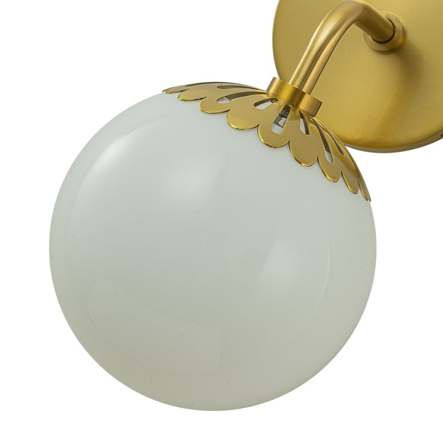 LightFixturesUSA-Brass Daisy 1-Light Opal Glass Globe Wall Lamp-Wall Sconce-Brass-