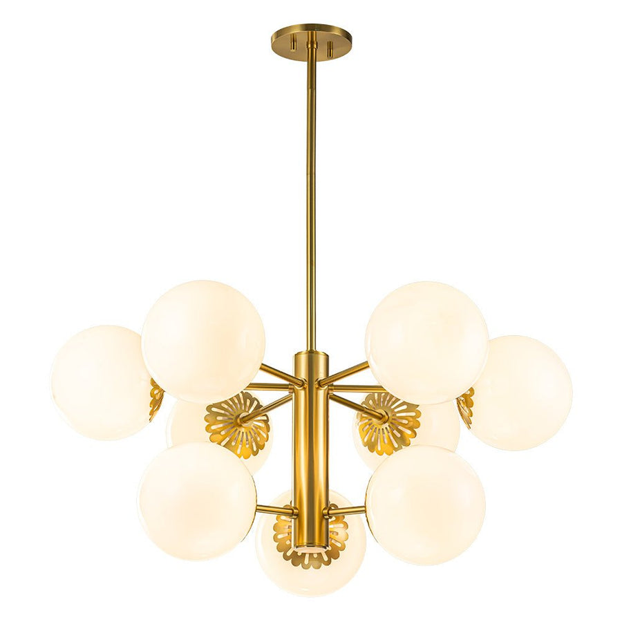 LightFixturesUSA-Brass Daisy Tiered Opal Glass Globe Sputnik Chandelier-Chandelier-Brass-1-Tier