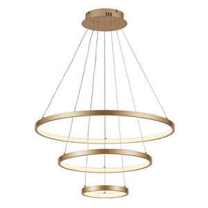 LightFixturesUSA-Contemporary Adjustable 3-Tier LED Circle Light-Chandelier-Brass-