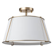Load image into Gallery viewer, LightFixturesUSA-Contemporary Wide Linen Drum Brass Semi Flush Mount-Ceiling Light-Brass-4-Lt