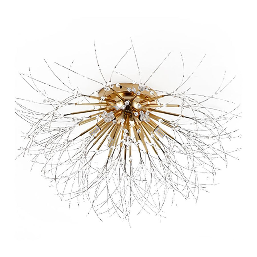 LightFixturesUSA-Crystal Dandelion Chandelier Flush Mount-Ceiling Light-Brass-5-Light