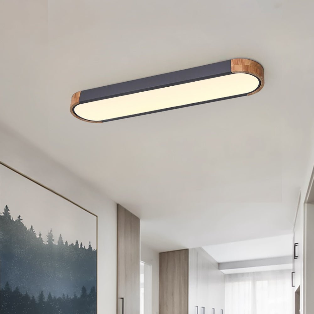 Minimalist Wood Long Oval Flush Mount LED Light LightFixturesUSA