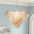 Load image into Gallery viewer, LightFixturesUSA-French Gold Layered Ginkgo Leaf Textured Glass Chandelier-Chandelier-Gold-